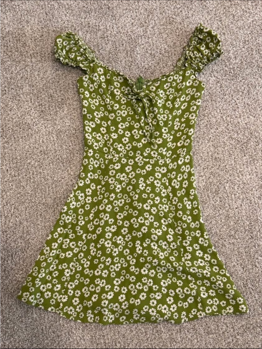 Reformation Olive Green Daisy Print Dress